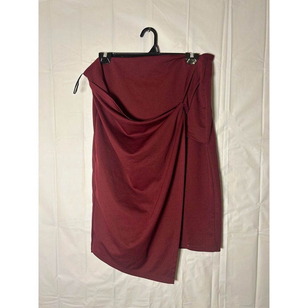 NWT Kate Kasin Burgundy Draped Wrap Front Asymmetrical Pencil Skirt XL